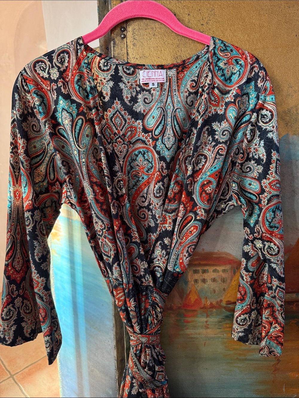 Paisley Wrap Maxi Dress in Teal & Rust